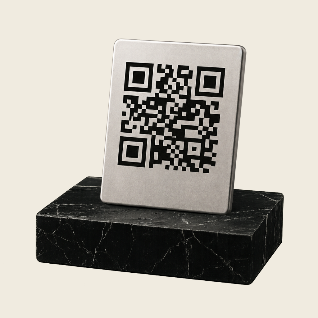 QR memorial on dark marble base